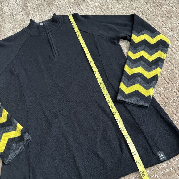Neve 100% Merino Wool 1/4 Zip Sweater Pullover Women's XL Chevron Ski Black - Picture 7 of 8